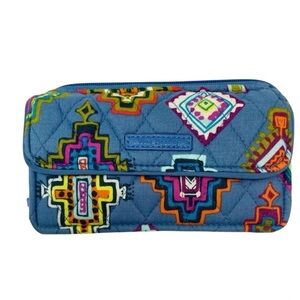 Vera Bradley Blue Painted Medallion Crossbody Wristlet Quilted Wallet